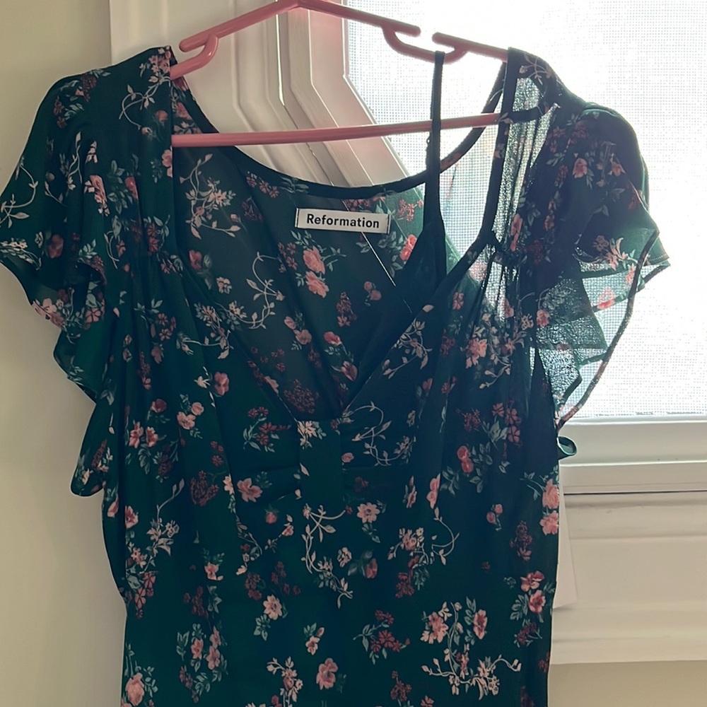 NWT Reformation Lisola Dress in Emilia dark green floral formal party long dress - Picture 3 of 10
